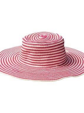 Wide-Brim Striped Summer Hat in Pink and White